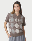 NEO NOIR PULLOVER POLO GIA CHECK KNIT DARK TAUPE