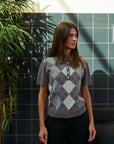 NEO NOIR PULLOVER POLO GIA CHECK KNIT DARK TAUPE