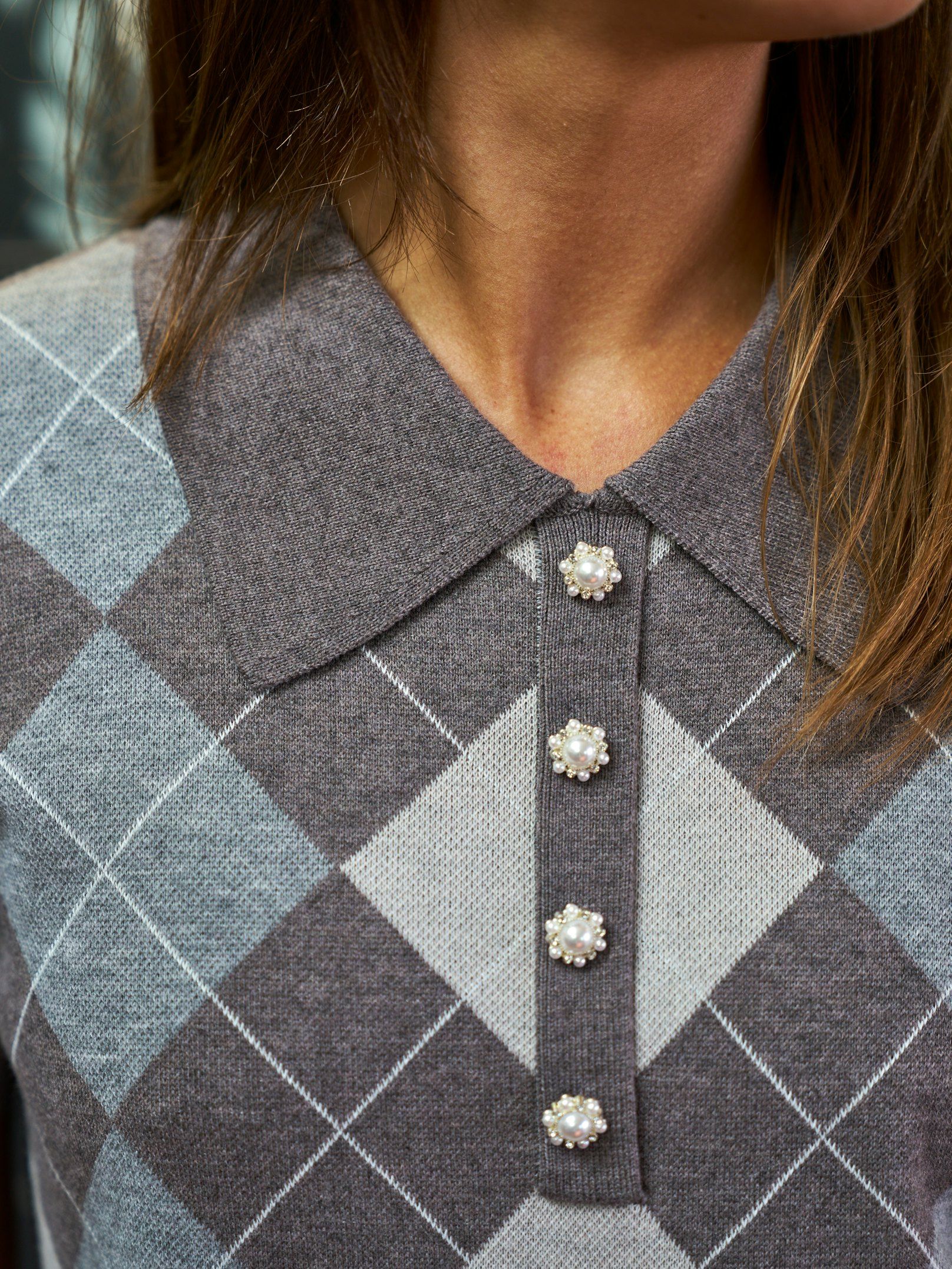 NEO NOIR PULLOVER POLO GIA CHECK KNIT DARK TAUPE