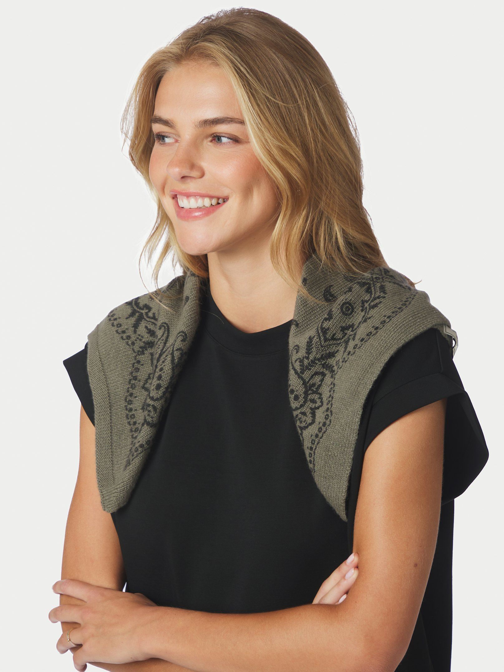 NEO NOIR SJAAL ADELINA PAISLEY KNIT SCARF ARMY