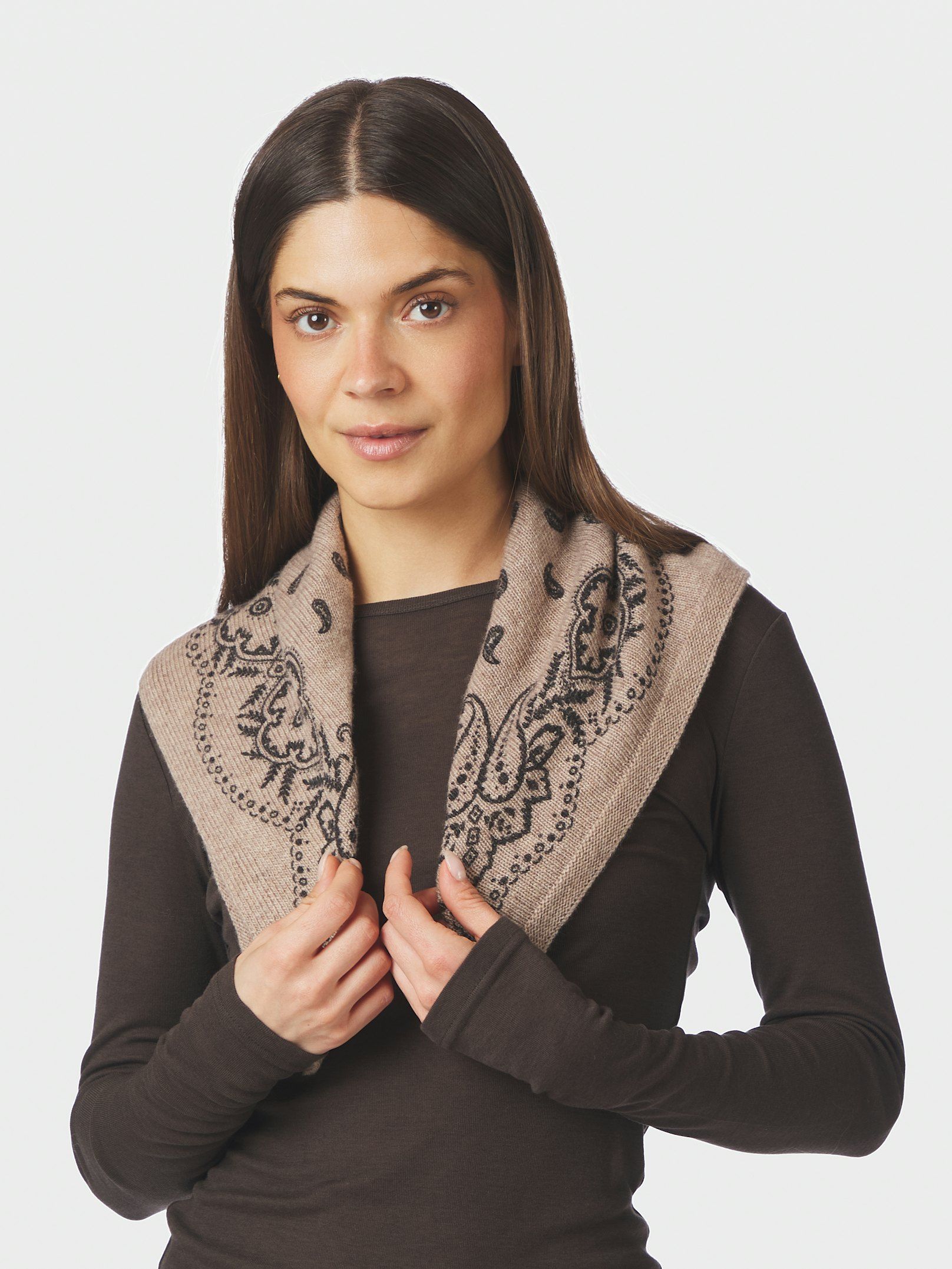NEO NOIR SJAAL ADELINA PAISLEY KNIT SCARF BEIGE MELANGE
