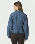 NEO NOIR BLAZER RIVORA DENIM PEPLUM JACKET BLUE