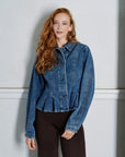 NEO NOIR BLAZER RIVORA DENIM PEPLUM JACKET BLUE