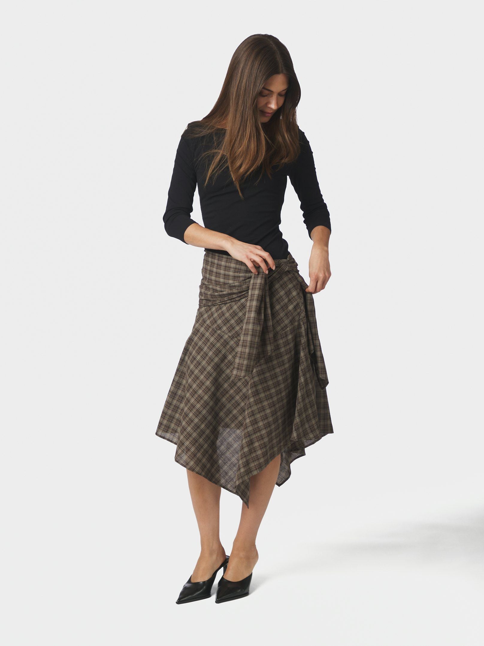 NEO NOIR ROK SABELLA CHECK SKIRT BROWN CHECK