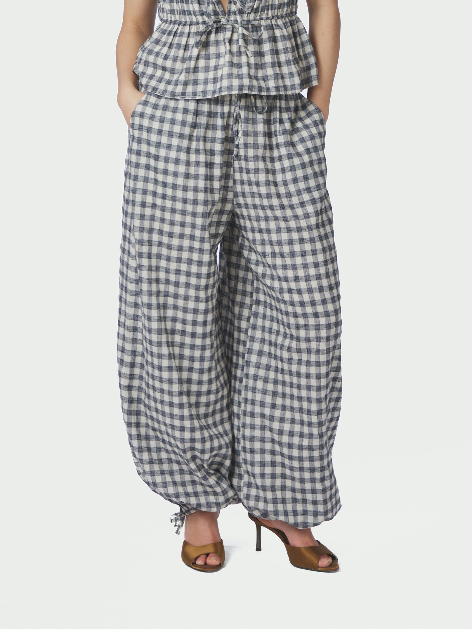 NEO NOIR PANTS ROXANE BALLOON CHECK BLACK