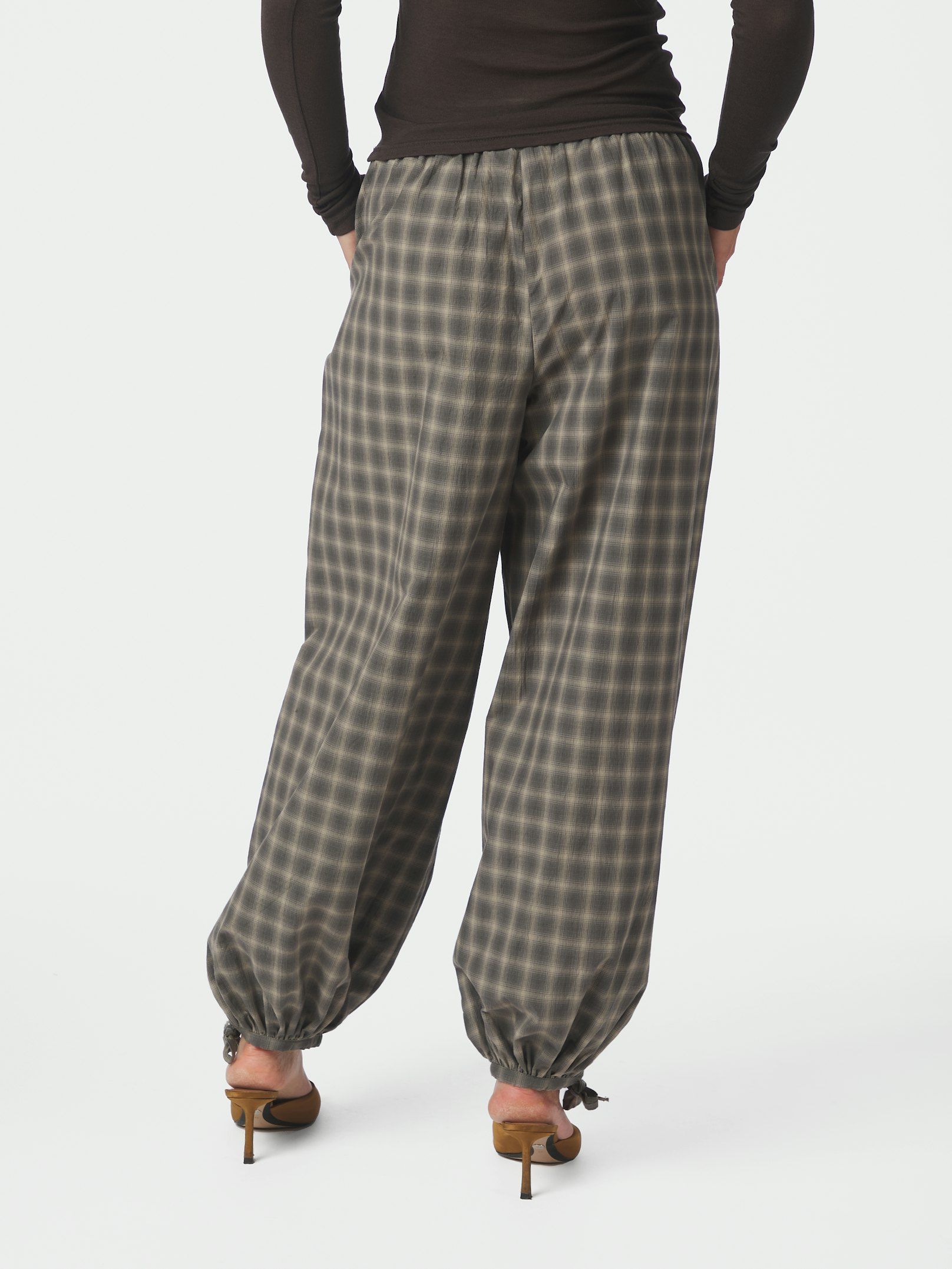 NEO NOIR PANTS ROXANE BALLOON CHECKED DUSTY ARMY