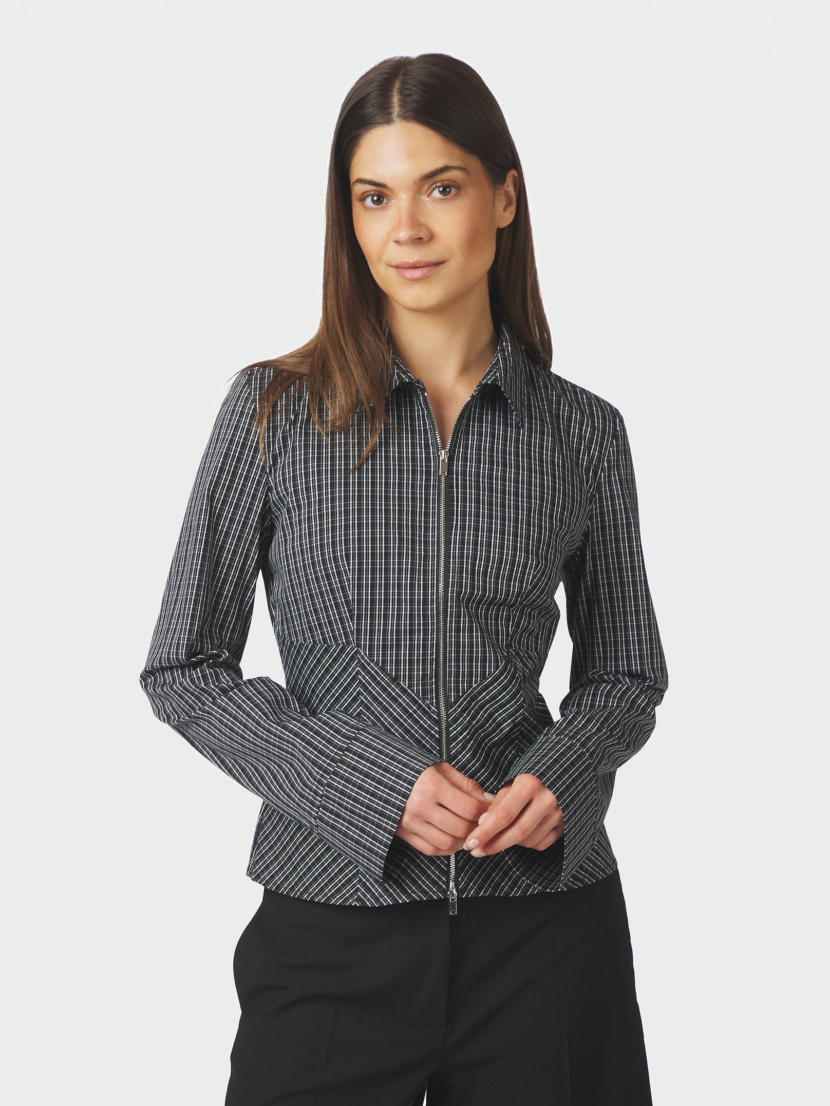 NEO NOIR BLOUSE CATHY ZIP SHIRT CHECK BLACK