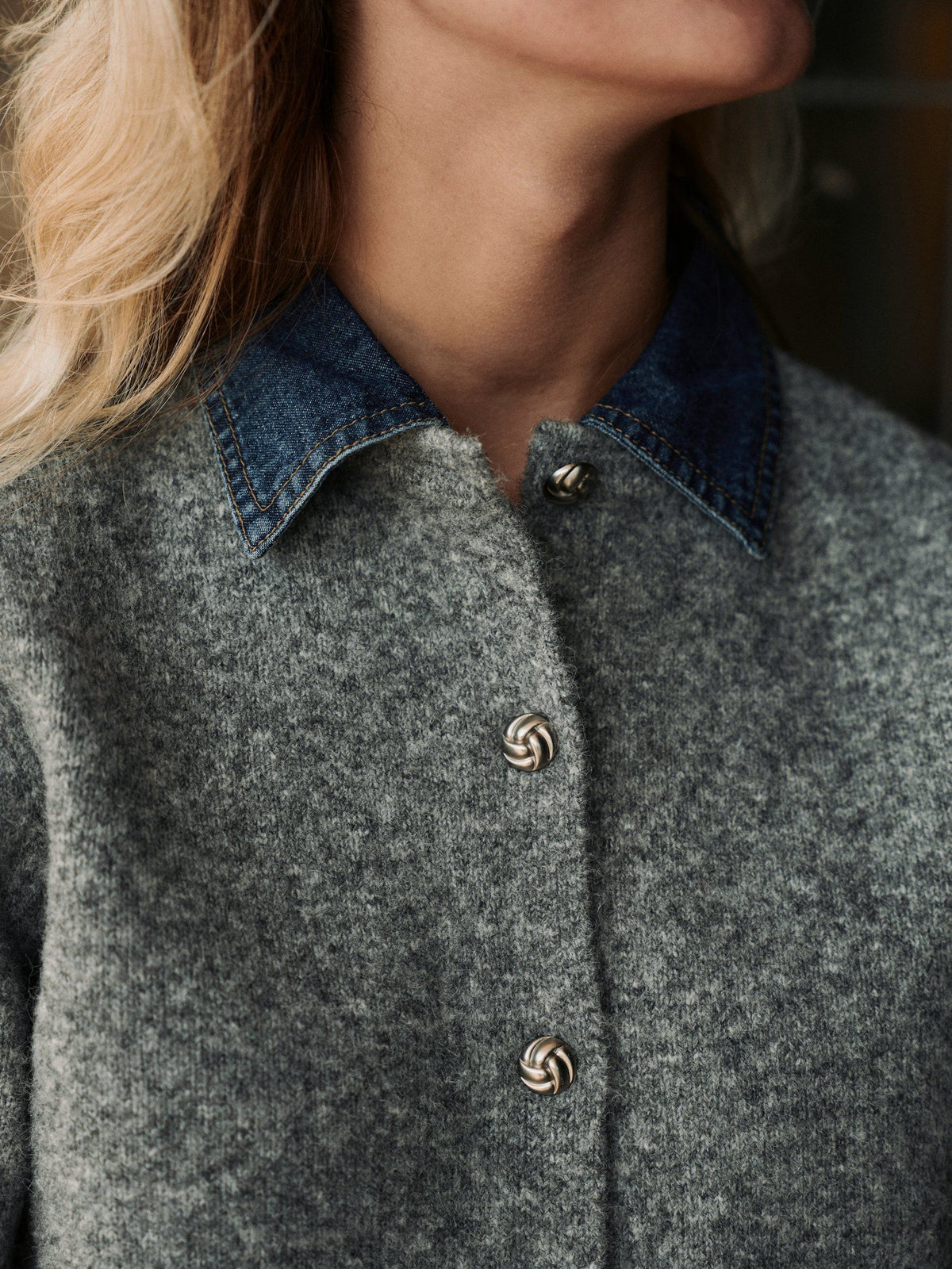 NEO NOIR VEST AMORIA KNIT CARDIGAN GREY MELANGE