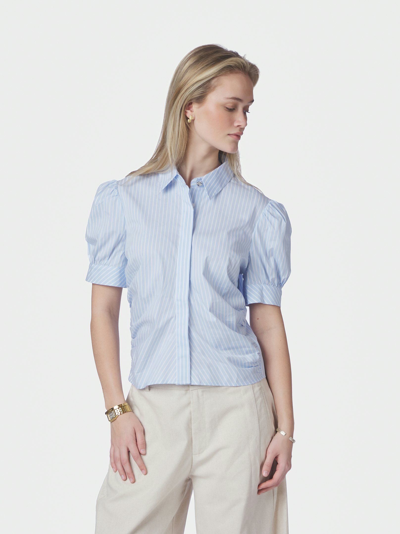 NEO NOIR BLOUSE FRANNIE SOFT STRIPE SHIRT LIGHT BLUE