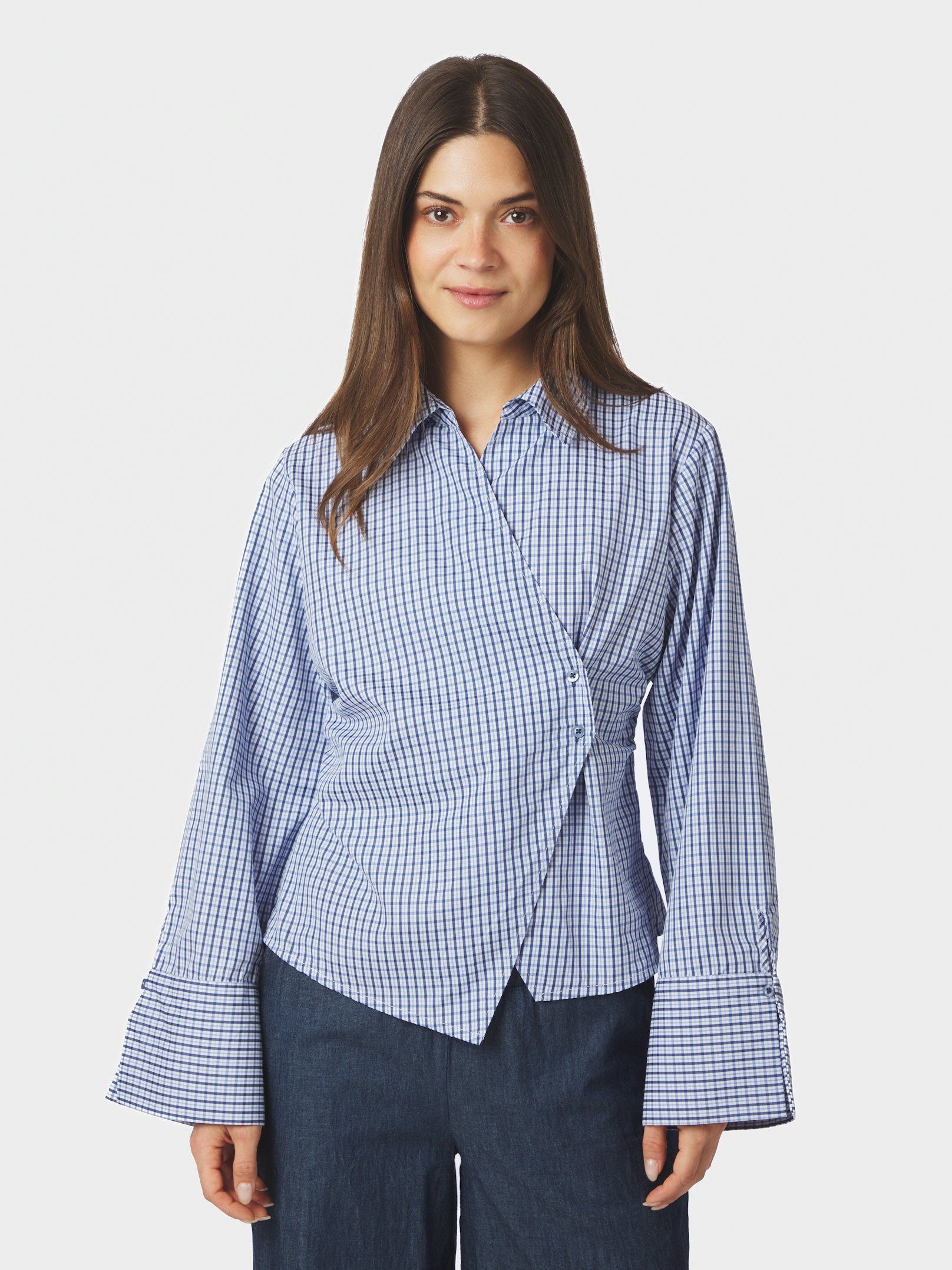 NEO NOIR BLOUSE FENLI CHECK SHIRT BLUE