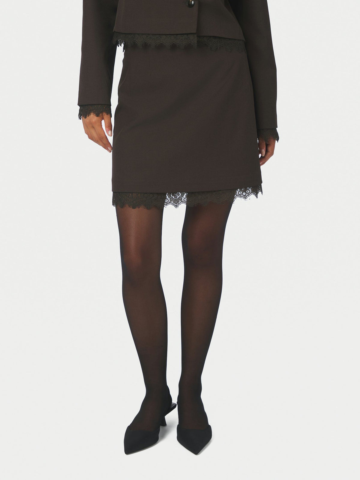 NEO NOIR ROK BRIGITTE STRUCTURE LACE SKIRT DARK BROWN