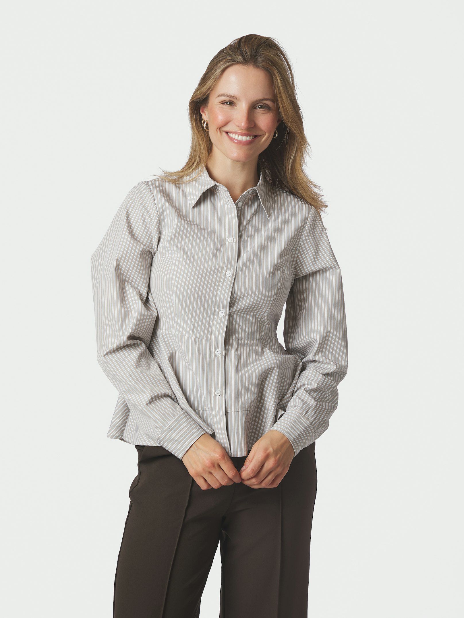 NEO NOIR BLOUSE SAMIRA STRIPE SHIRT TAUPE STRIPE
