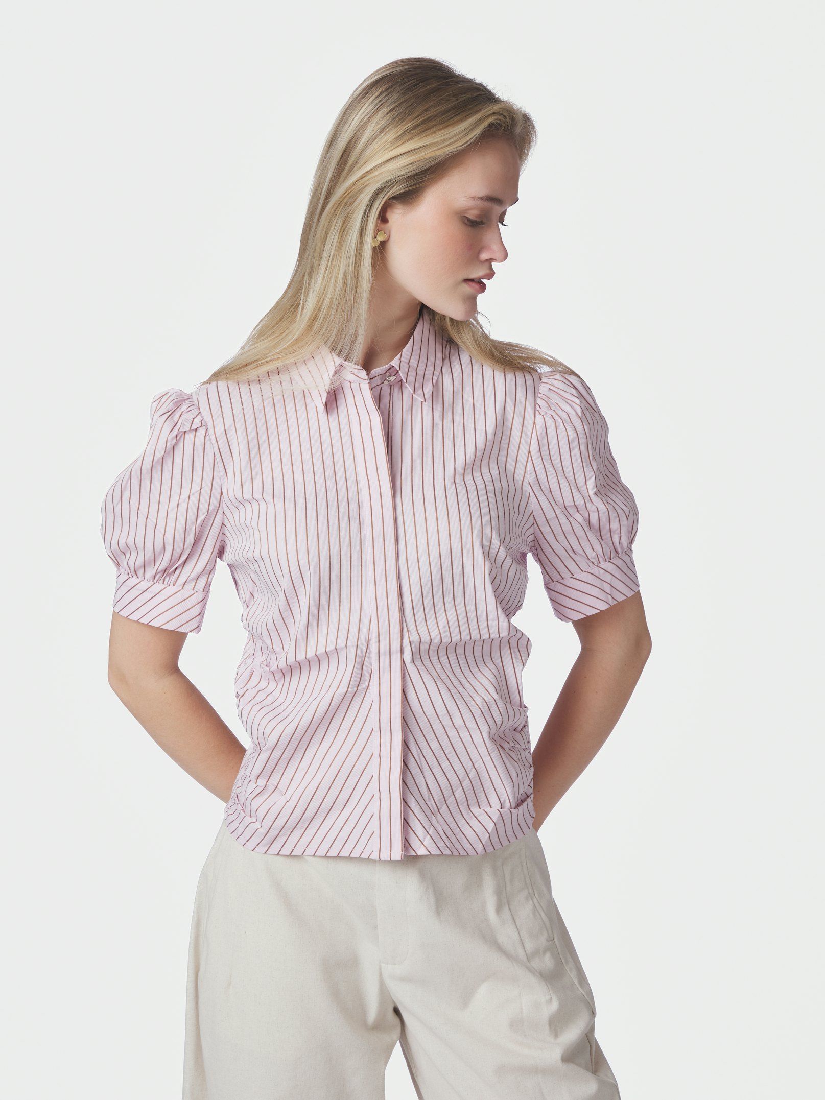 NEO NOIR BLOUSE FRANNIE STRUCTURE STRIPE SHIRT LIGHT PINK