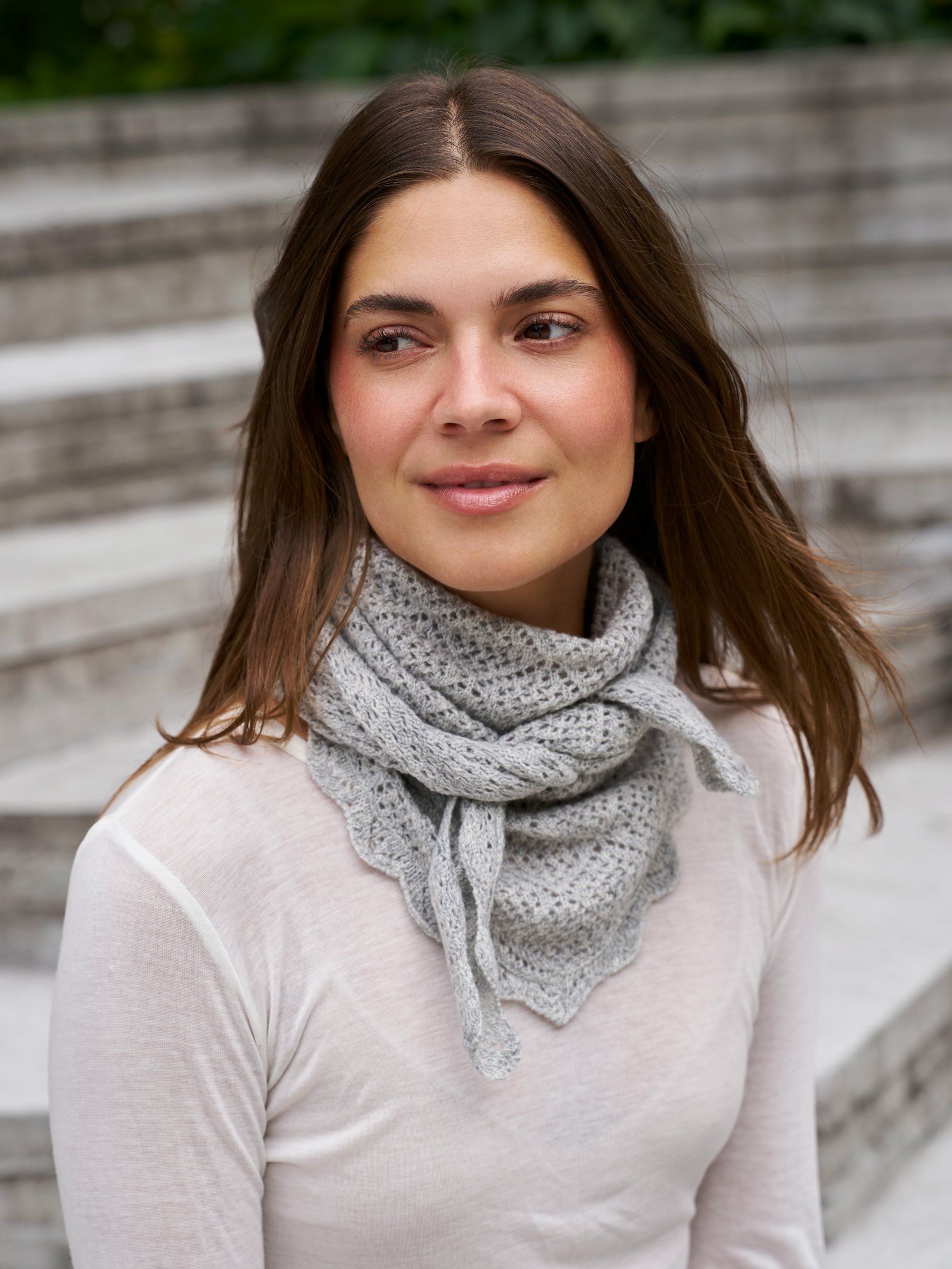NEO NOIR SJAAL MISTY MEDIUM POINTELLE SCARF GREY MELANGE
