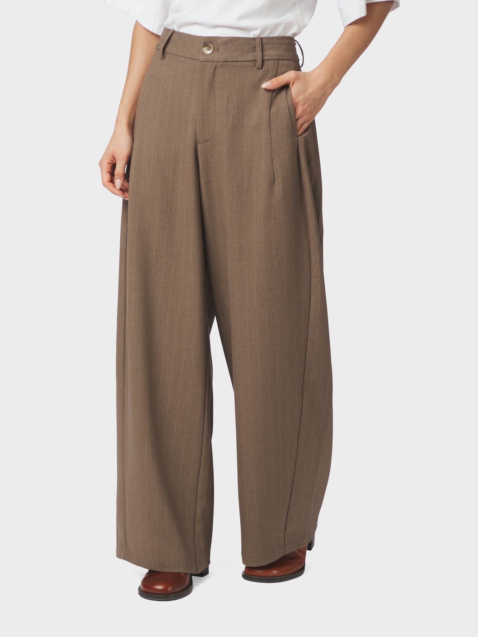 NEO NOIR PANTS ESSIALL PINSTRIPE TAUPE