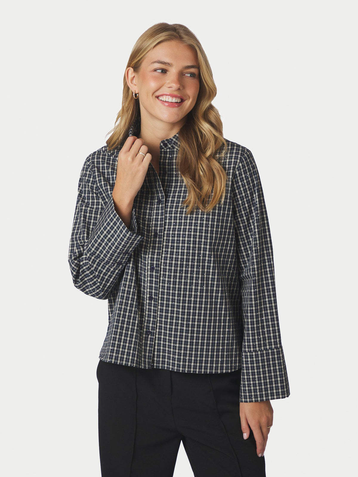 NEO NOIR BLOUSE DREW CHECK BEDAZ SHIRT DARK BLUE