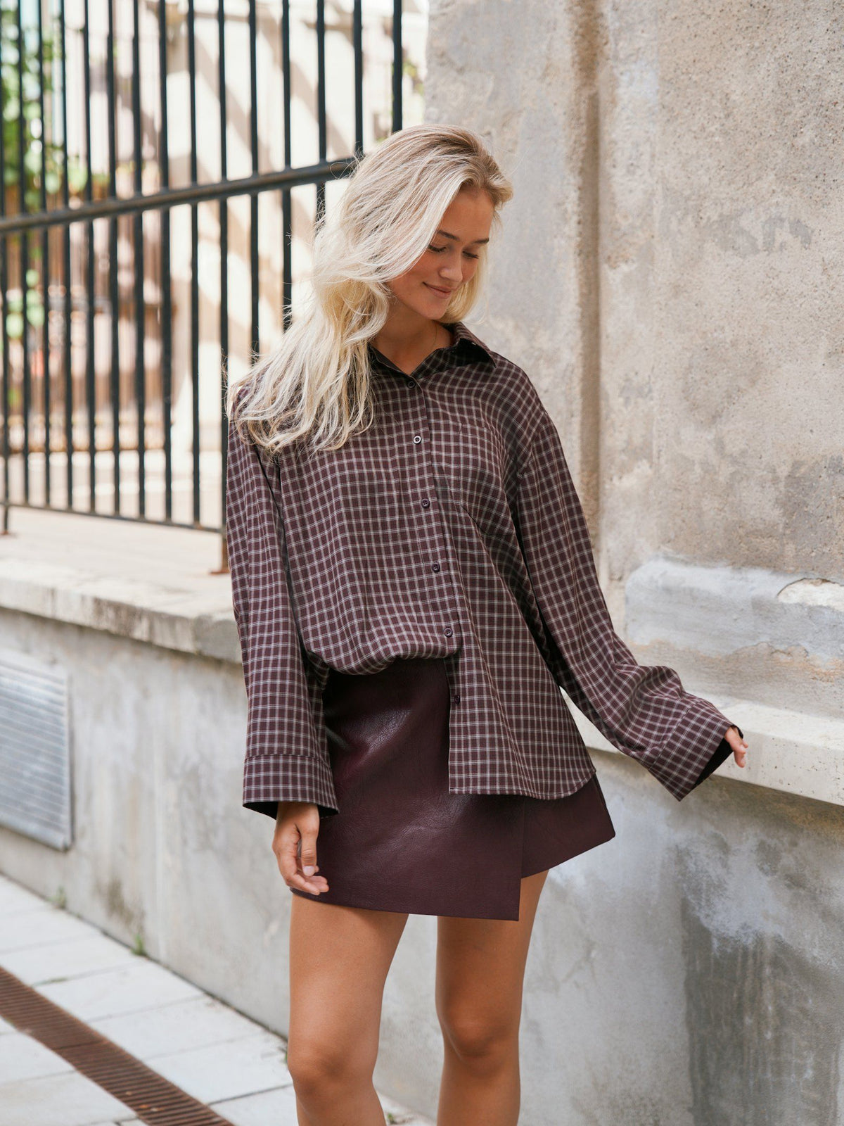 NEO NOIR BLOUSE ANELLA CHECK SHIRT CHOCOLATE PLUM