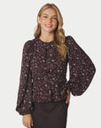 NEO NOIR BLOUSE DELPHINE FLOWERBUNCH CHOCOLATE PLUM