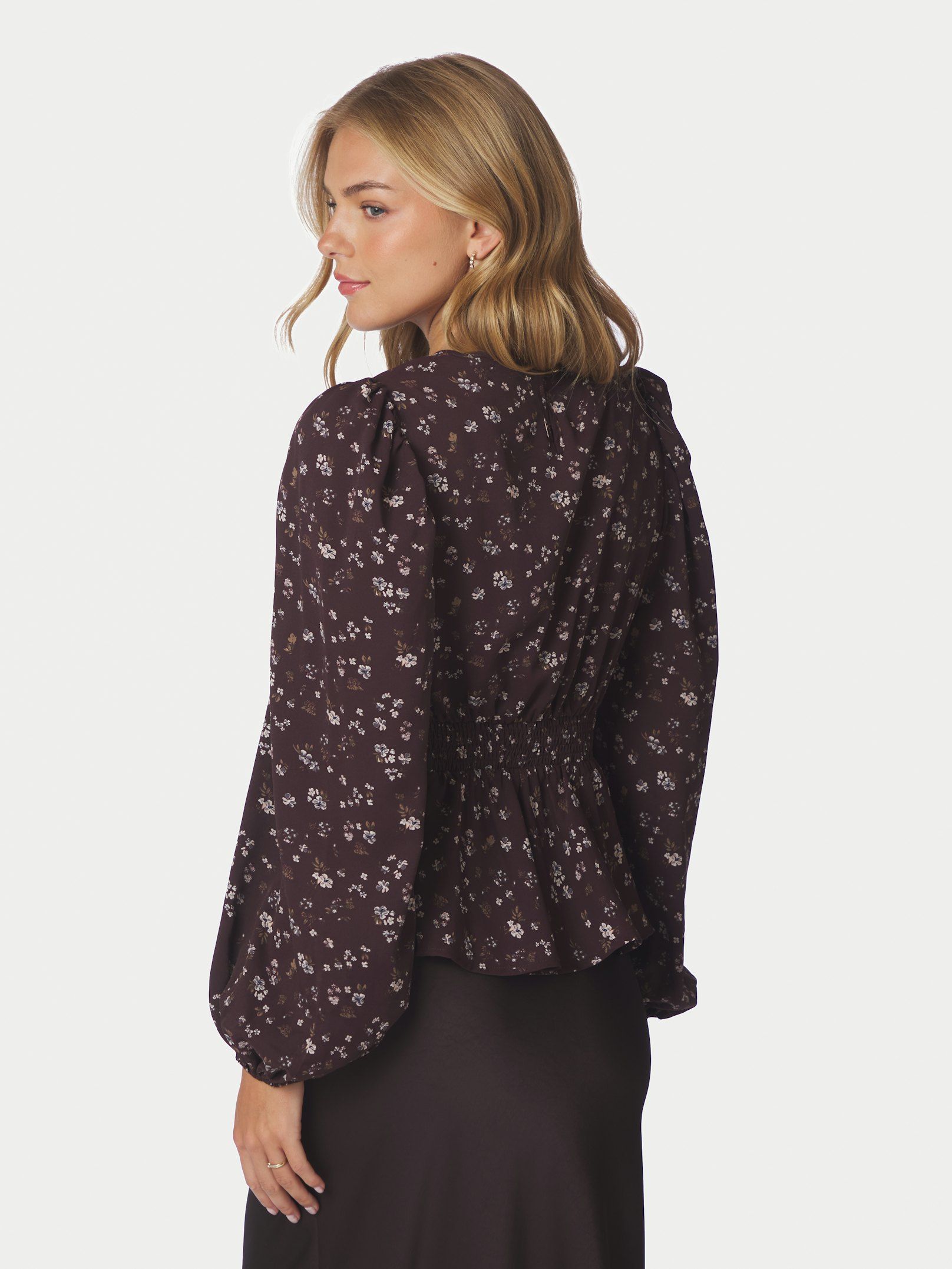 NEO NOIR BLOUSE DELPHINE FLOWERBUNCH CHOCOLATE PLUM