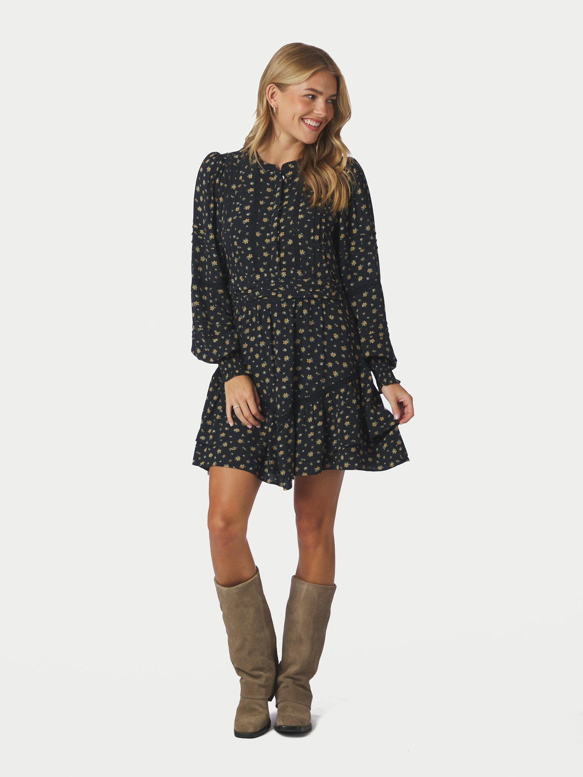 NEO NOIR JURK ROBERTA SMALL FLOWER DRESS BLACK