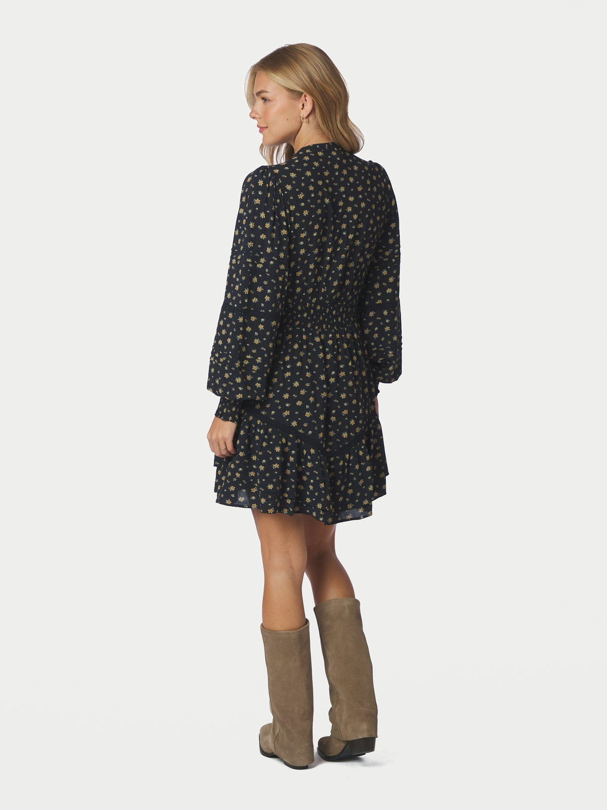 NEO NOIR JURK ROBERTA SMALL FLOWER DRESS BLACK