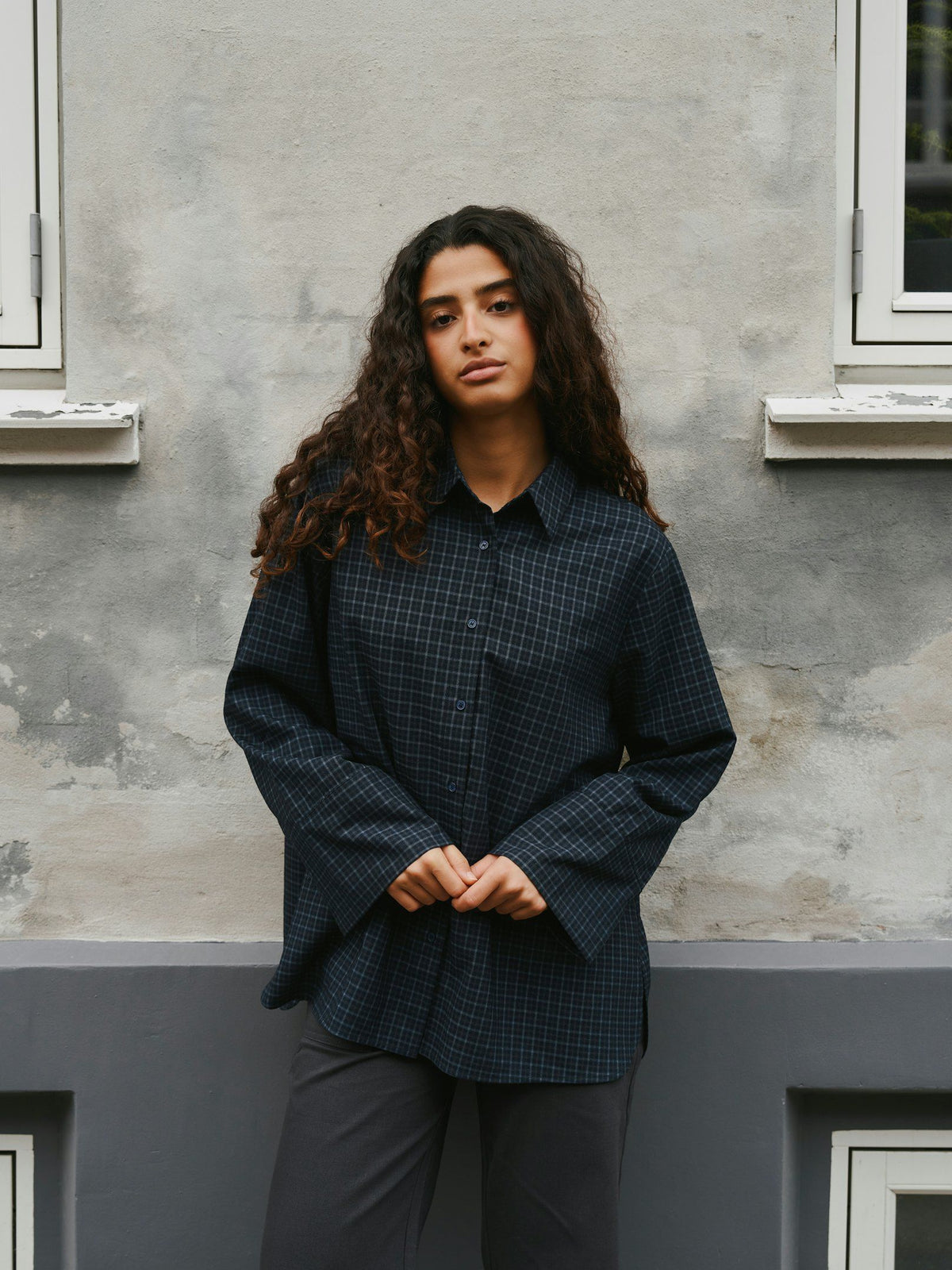NEO NOIR BLOUSE DITA CHECK SHIRT DARK BLUE