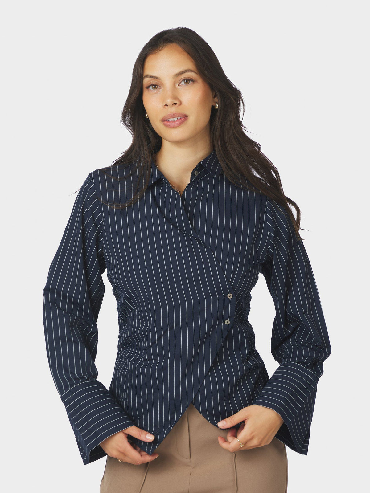NEO NOIR BLOUSE FENLI SLIM STRIPE SHIRT NAVY