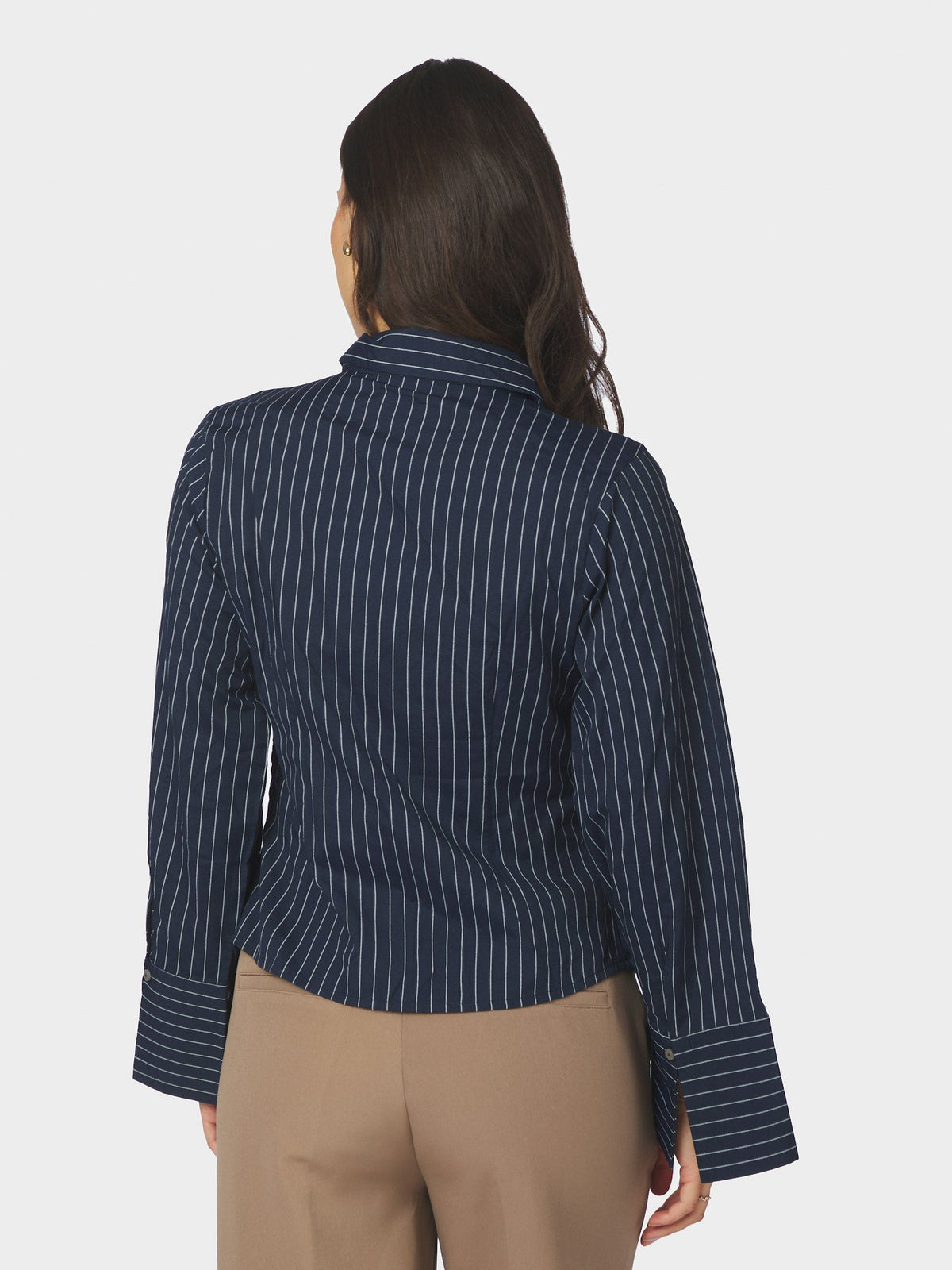 NEO NOIR BLOUSE FENLI SLIM STRIPE SHIRT NAVY