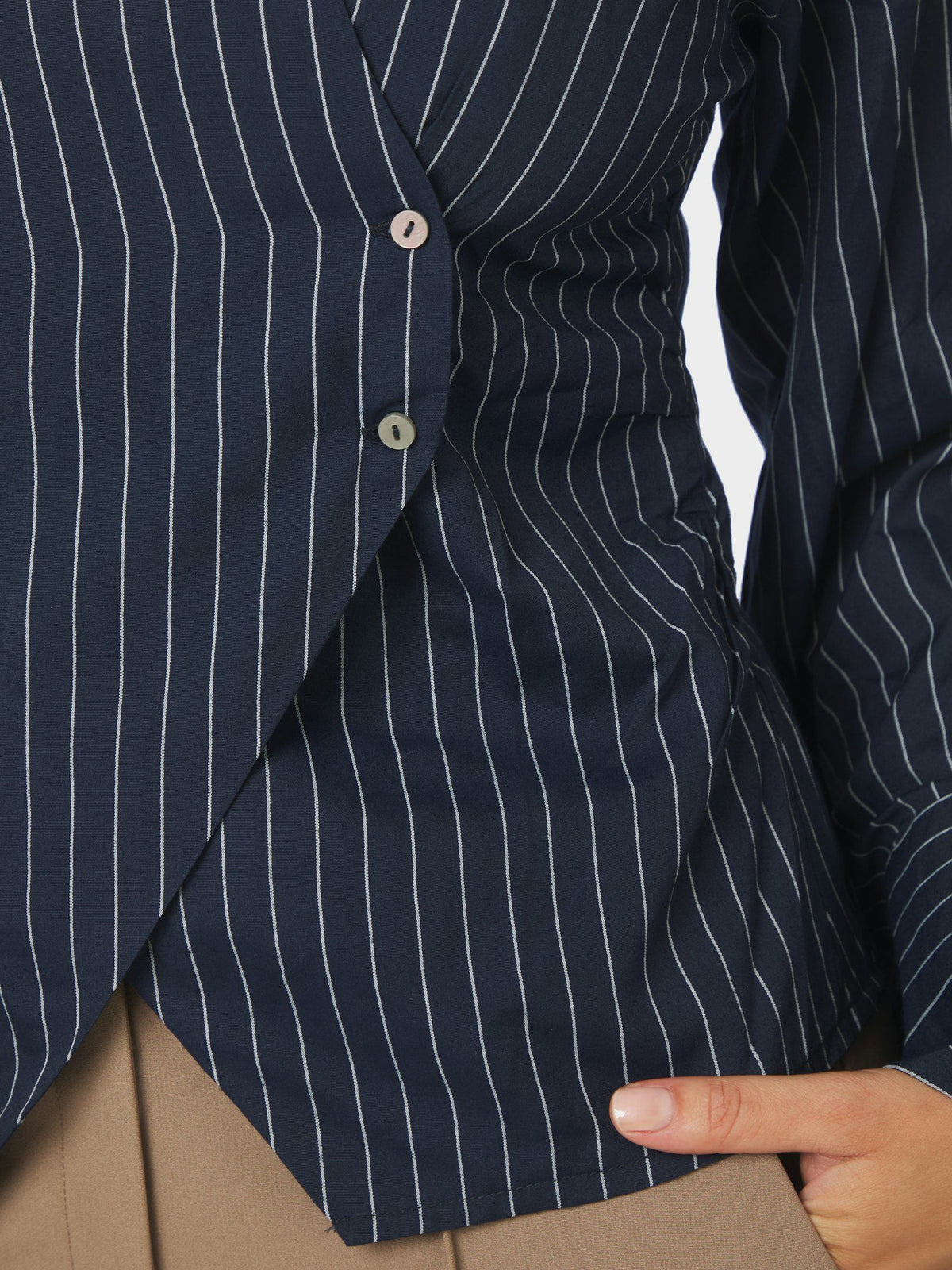 NEO NOIR BLOUSE FENLI SLIM STRIPE SHIRT NAVY