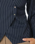 NEO NOIR BLOUSE FENLI SLIM STRIPE SHIRT NAVY