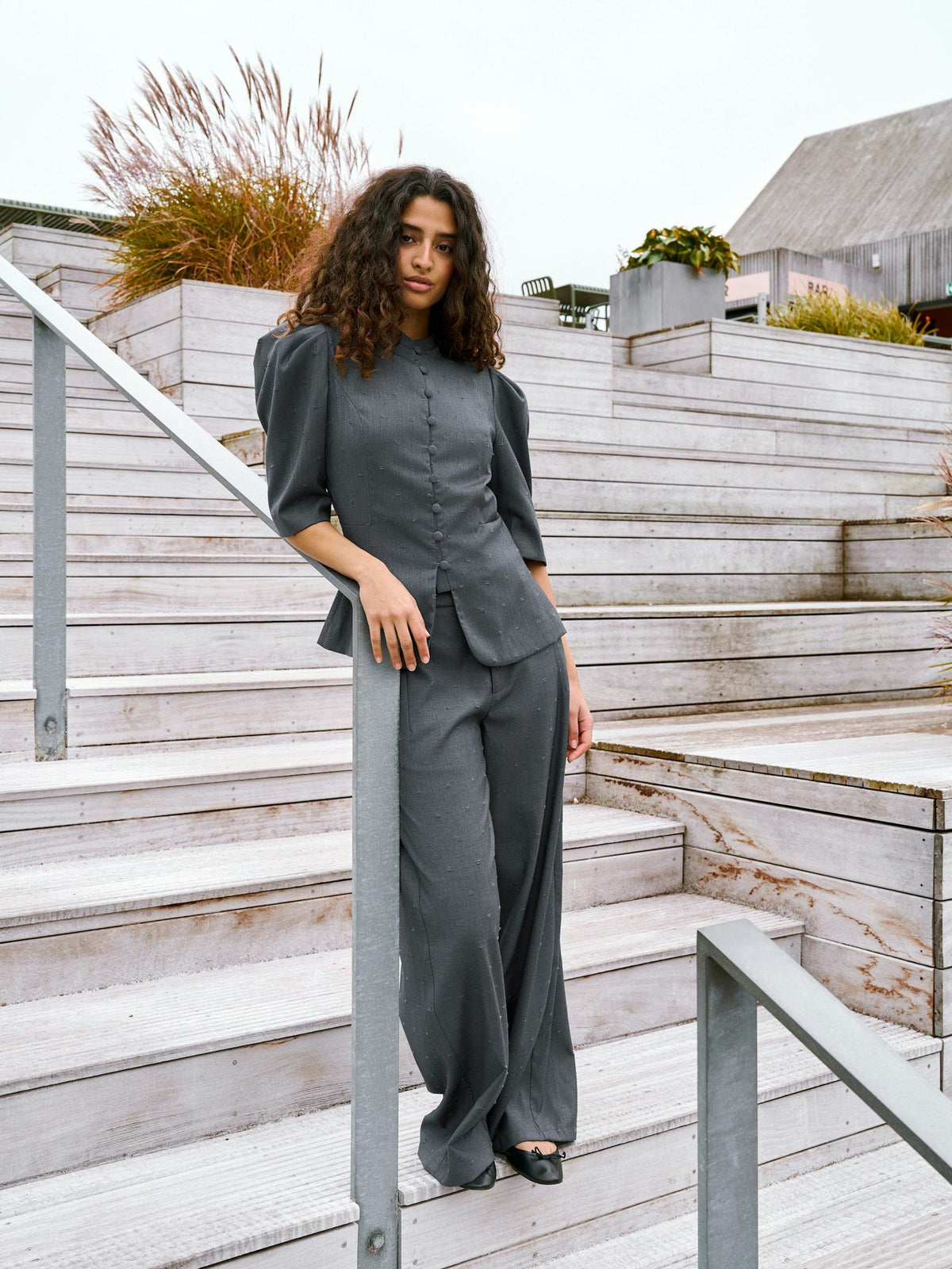NEO NOIR PANTS ESSIALL DOBBY SUIT GREY MELANGE