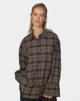 NEO NOIR BLOUSE DITA FLANNEL CHECK SHIRT BROWN