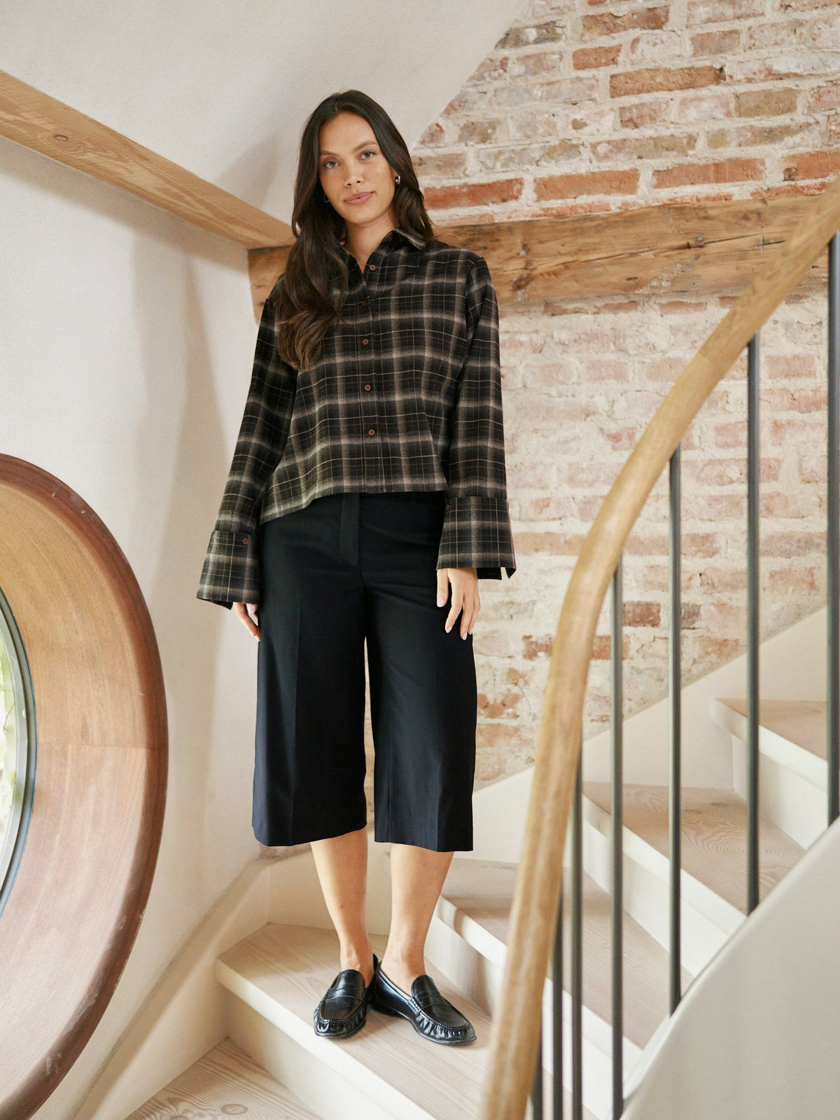 NEO NOIR BLOUSE JAYLIN FLANNEL CHECK SHIRT DARK BROWN