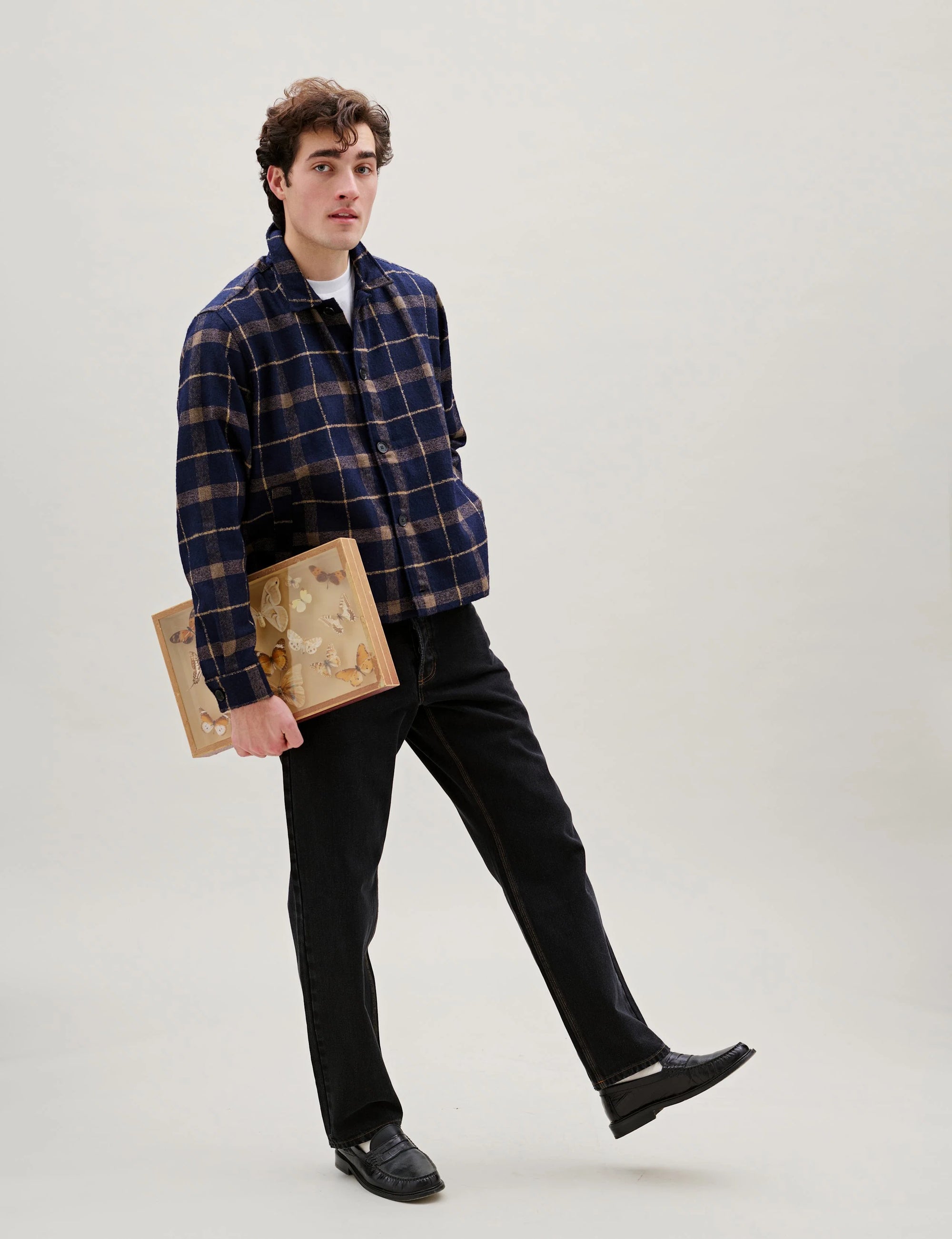 FORÉT OVERSHIRT SUN WOOL RELAXED FIT CHECK NAVY