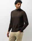 STATE OF ART PULLOVER MET HALVE RITS EN BORDUURSEL DONKERBRUIN