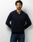 STATE OF ART PULLOVER POLO FIJN GEBREID KATOEN DONKERBLAUW