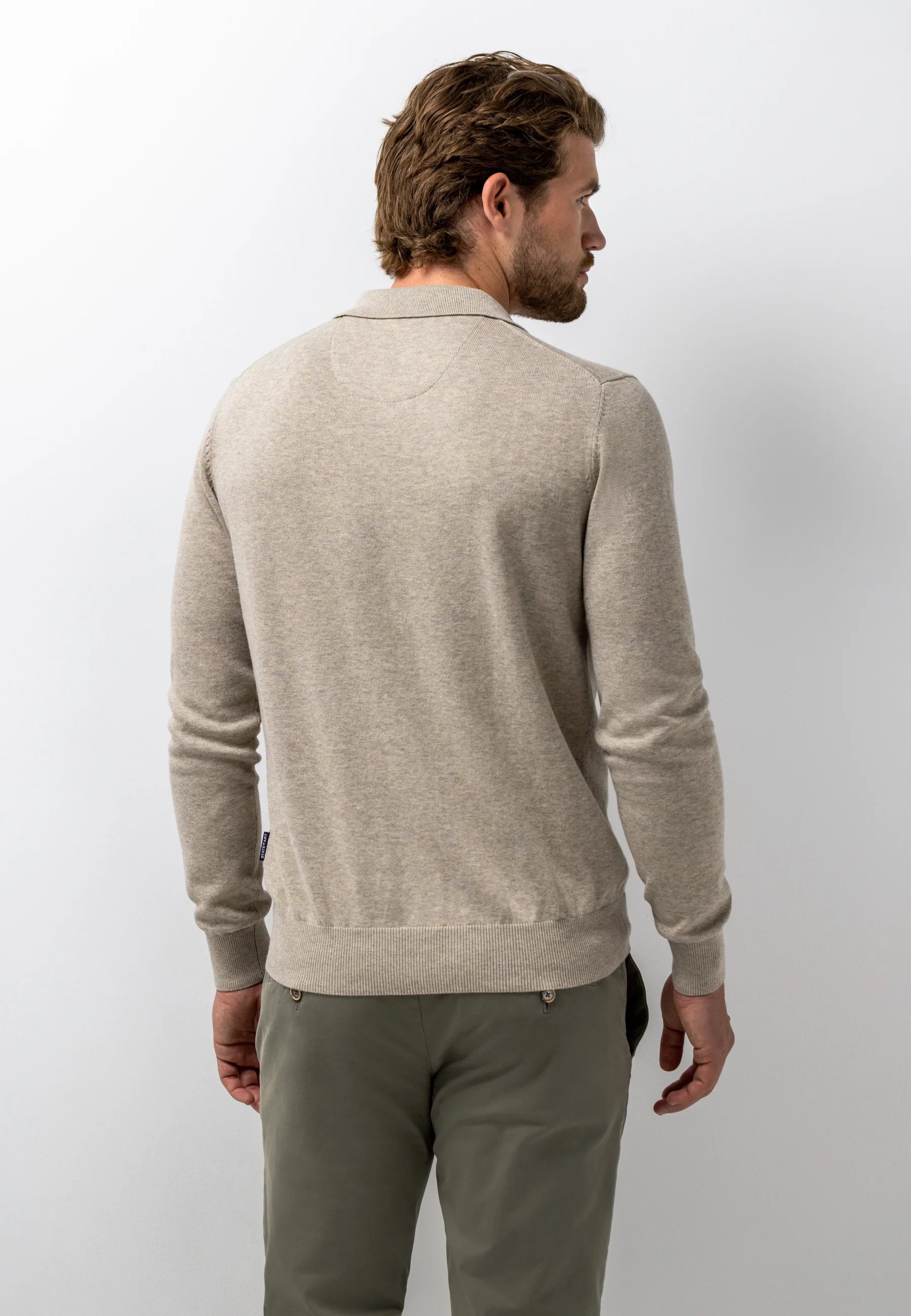STATE OF ART PULLOVER POLO FIJN GEBREID KATOEN TAUPE
