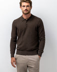 STATE OF ART PULLOVER POLO FIJN GEBREID KATOEN DONKERBRUIN