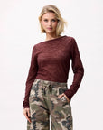 CATWALK JUNKIE TOP LACE LONG SLEEVE MERLOT