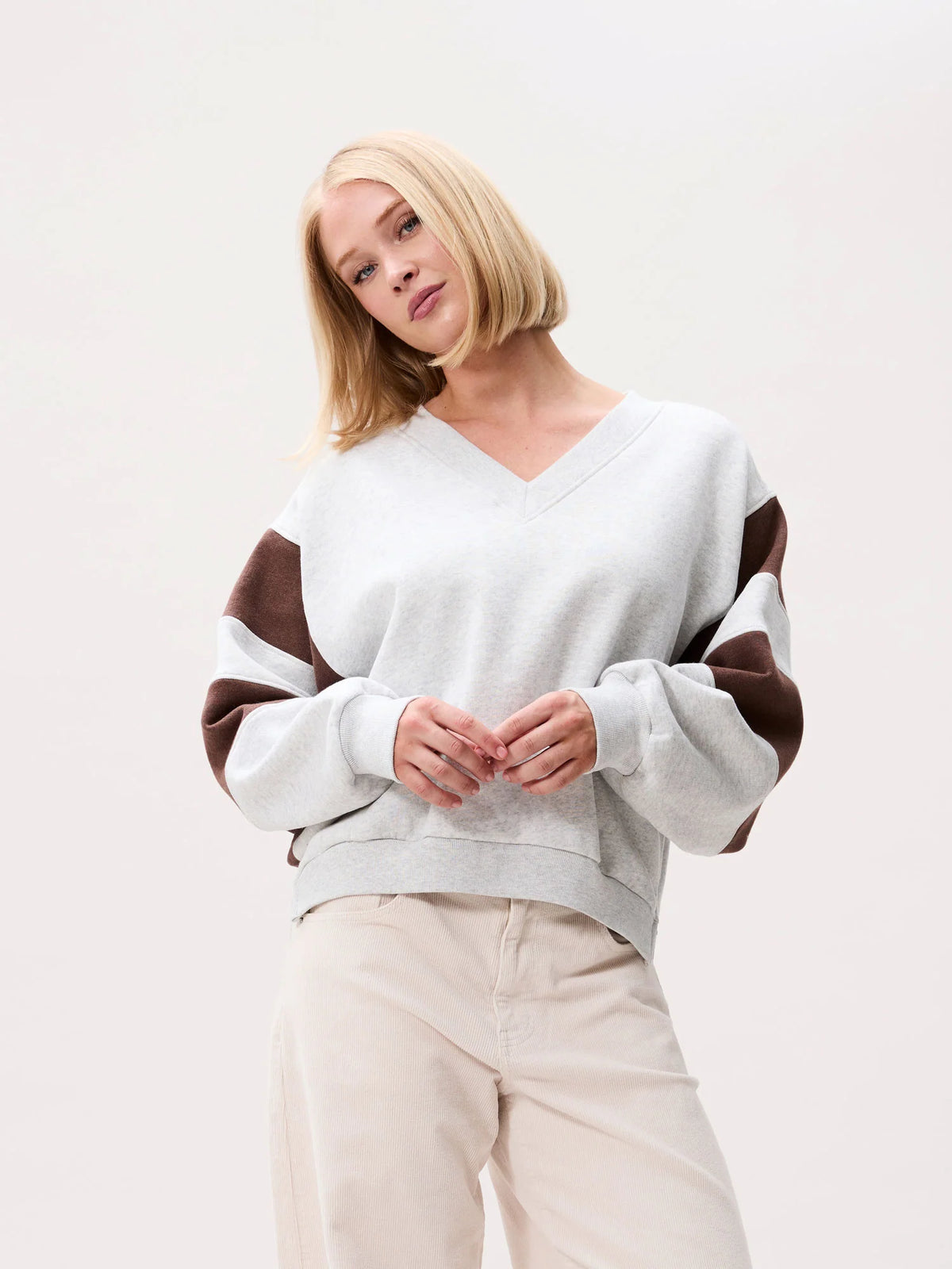 CATWALK JUNKIE SWEATER SPORTY V-NECK LIGHT GREY MELANGE