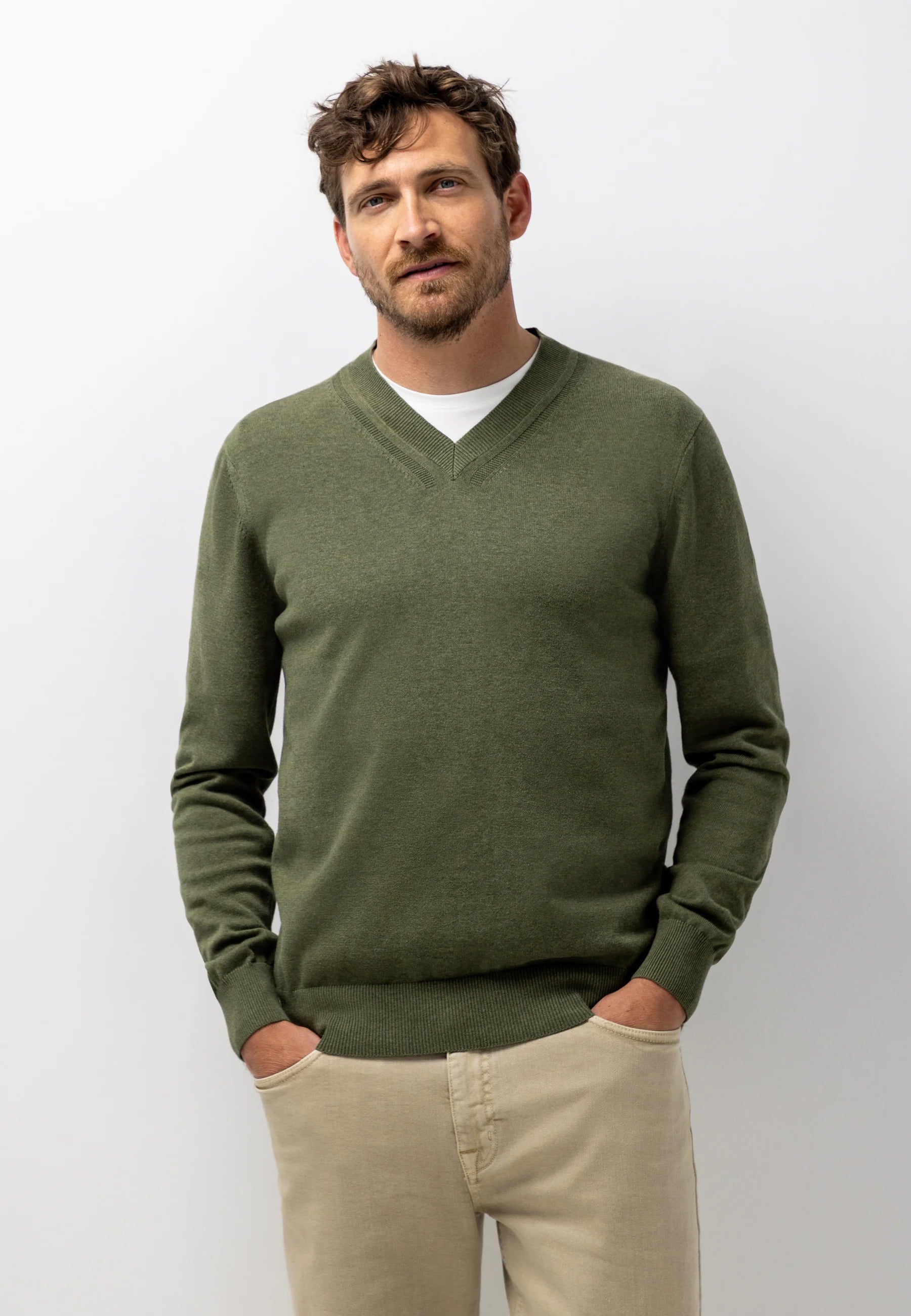 STATE OF ART PULLOVER BIOLOGISCH KATOEN V-HALS MOSGROEN