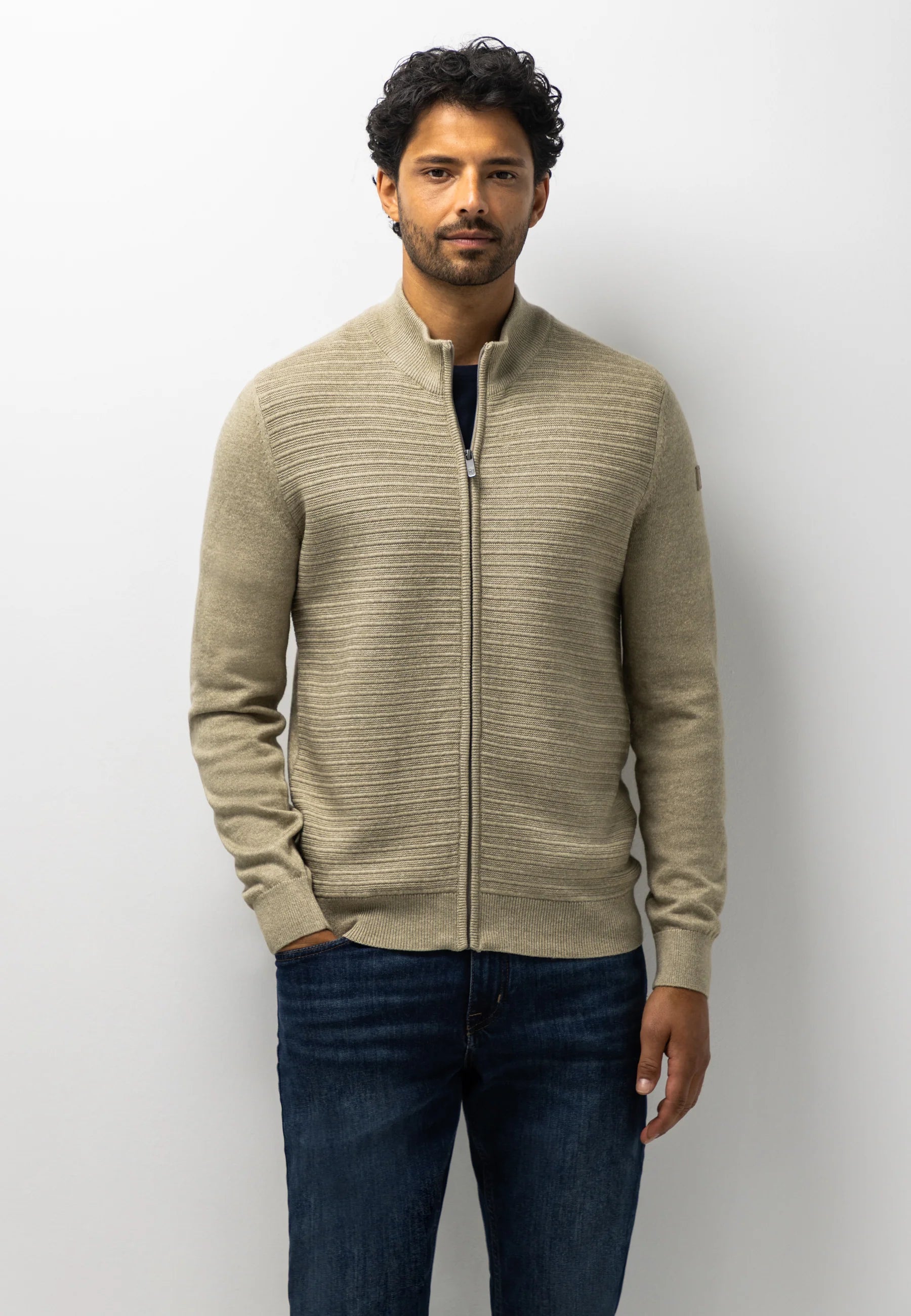 STATE OF ART VEST MET STRUCTUURPATROON TAUPE/MANGO