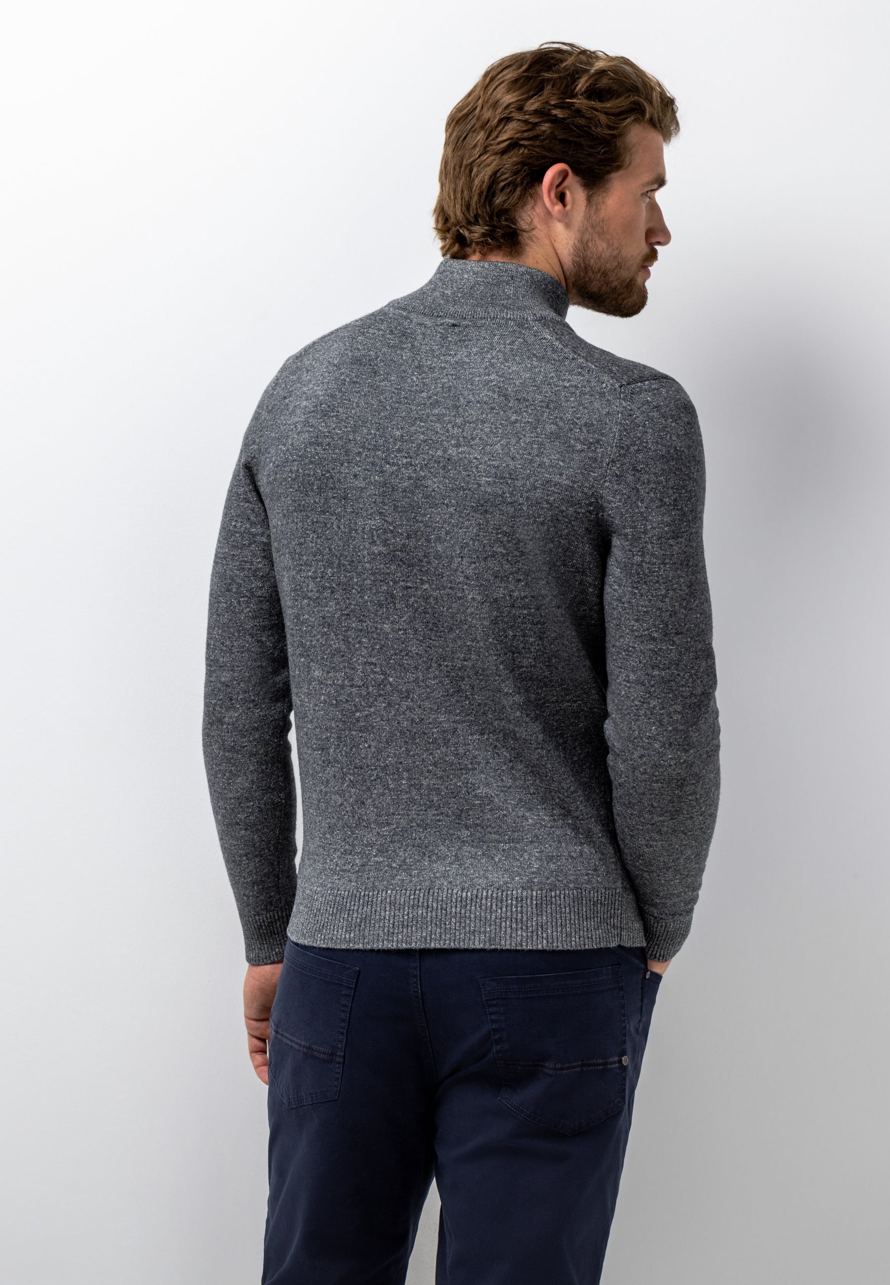 STATE OF ART PULLOVER BIOLOGISCH KATOEN HALVE RITS DONKERBLAUW/GRINT