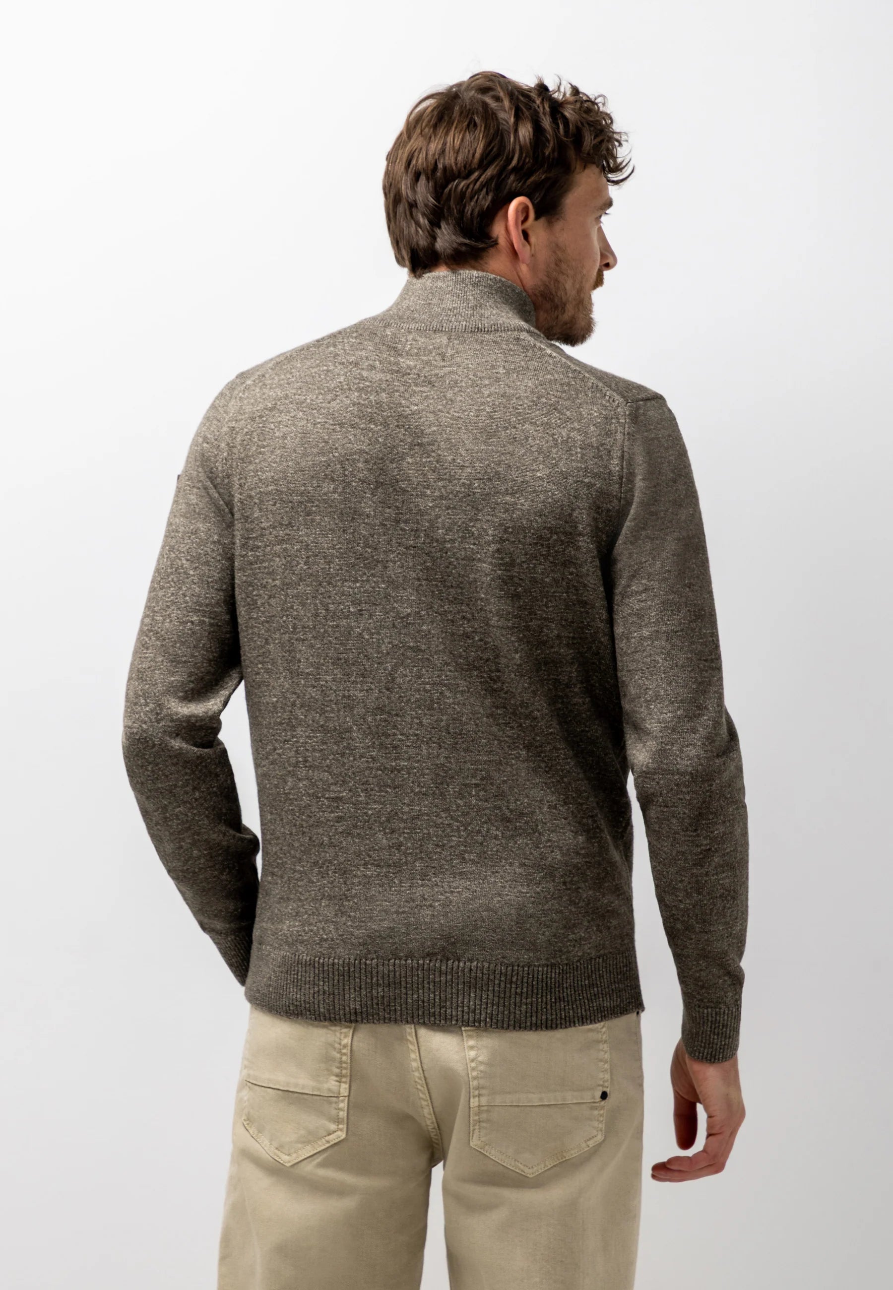 STATE OF ART PULLOVER BIOLOGISCH KATOEN HALVE RITS DONKERBRUIN/GRINT