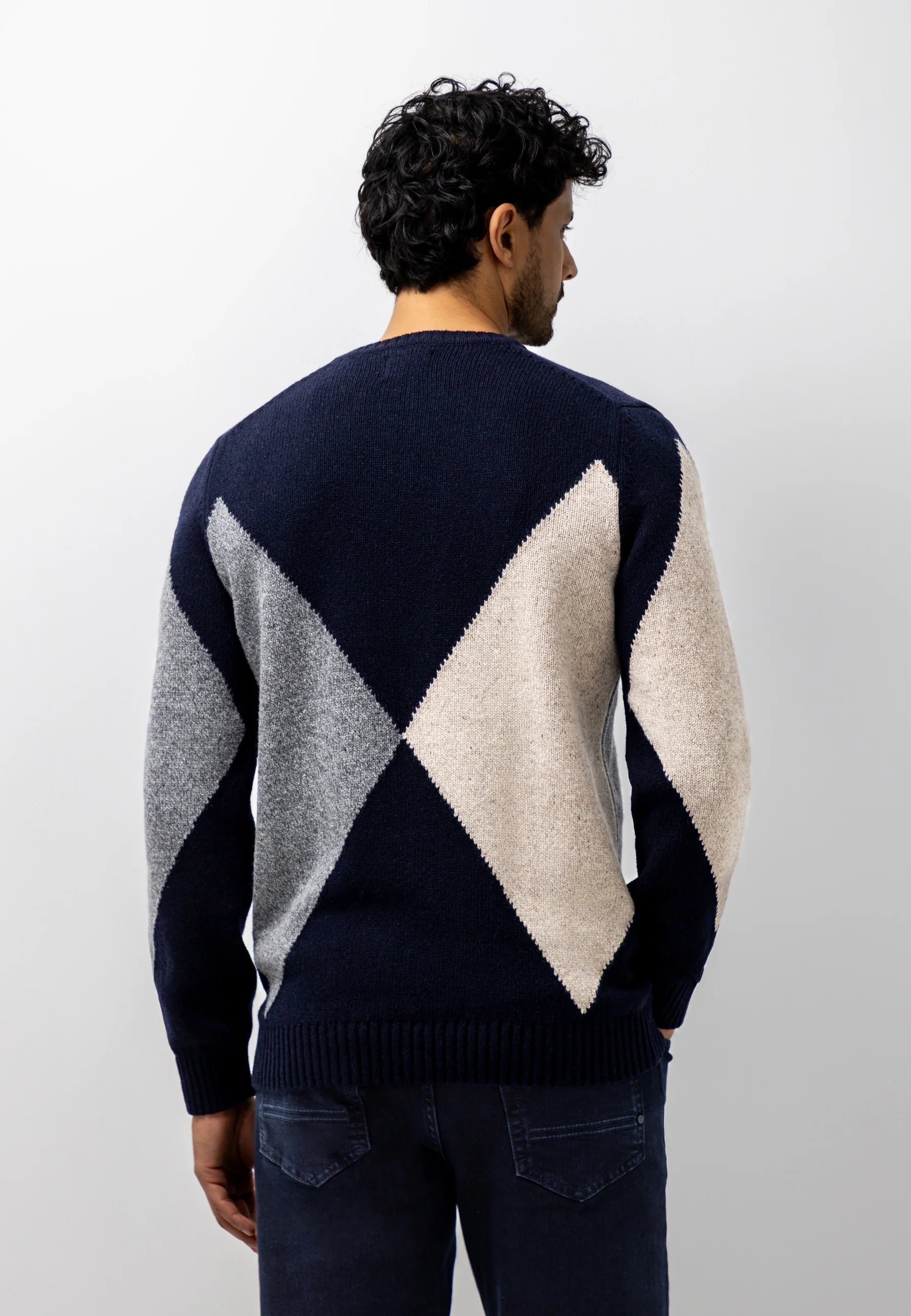 STATE OF ART PULLOVER JACQUARD LAMSWOLMIX DONKERBLAUW/GRINT