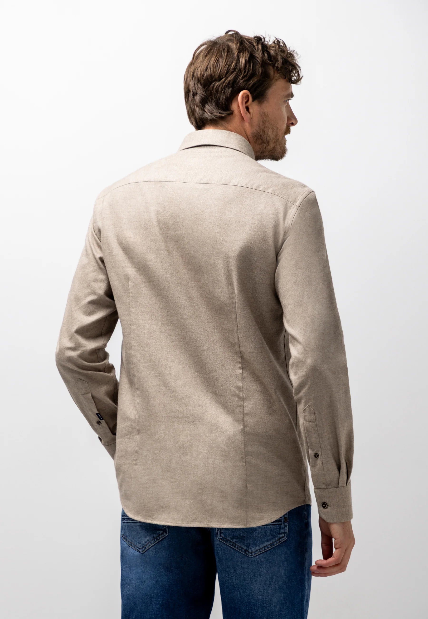STATE OF ART OVERHEMD KATOEN VAN TWILLSTOF TAUPE/WIT
