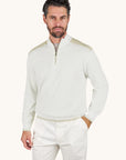 PAUL & SHARK SWEATER HALF ZIP PIUMA COTTON LINEN TYPHOON DETAILS BLANC DE BLANC