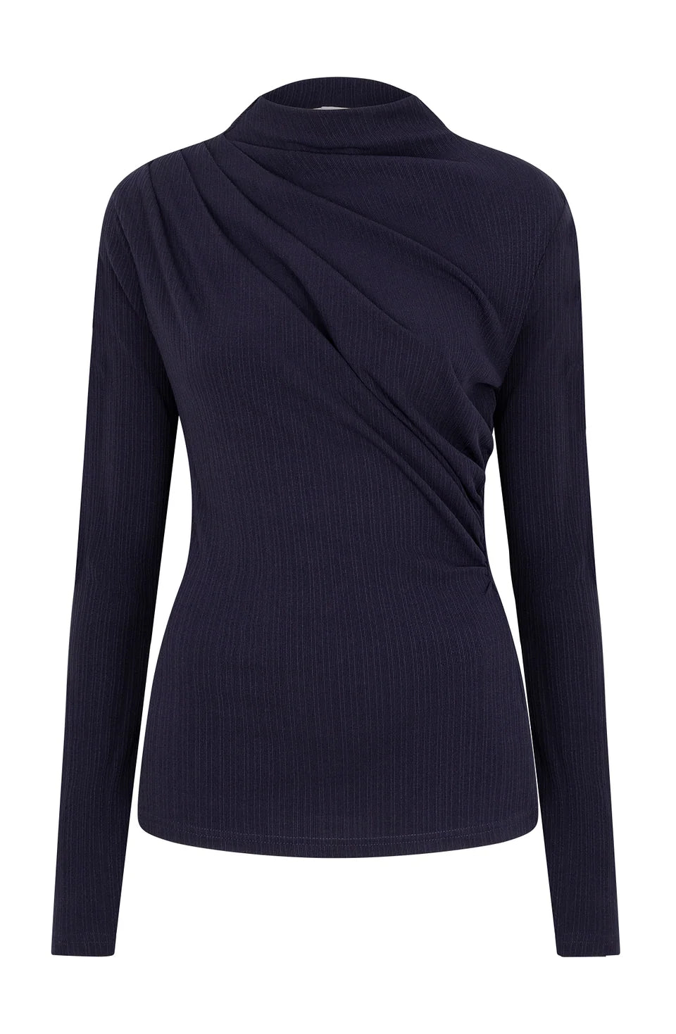 STUDIO AMAYA TOP BO LONGSLEEVE HIGH NECK DRAPED NAVY