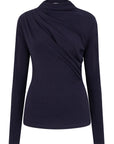STUDIO AMAYA TOP BO LONGSLEEVE HIGH NECK DRAPED NAVY