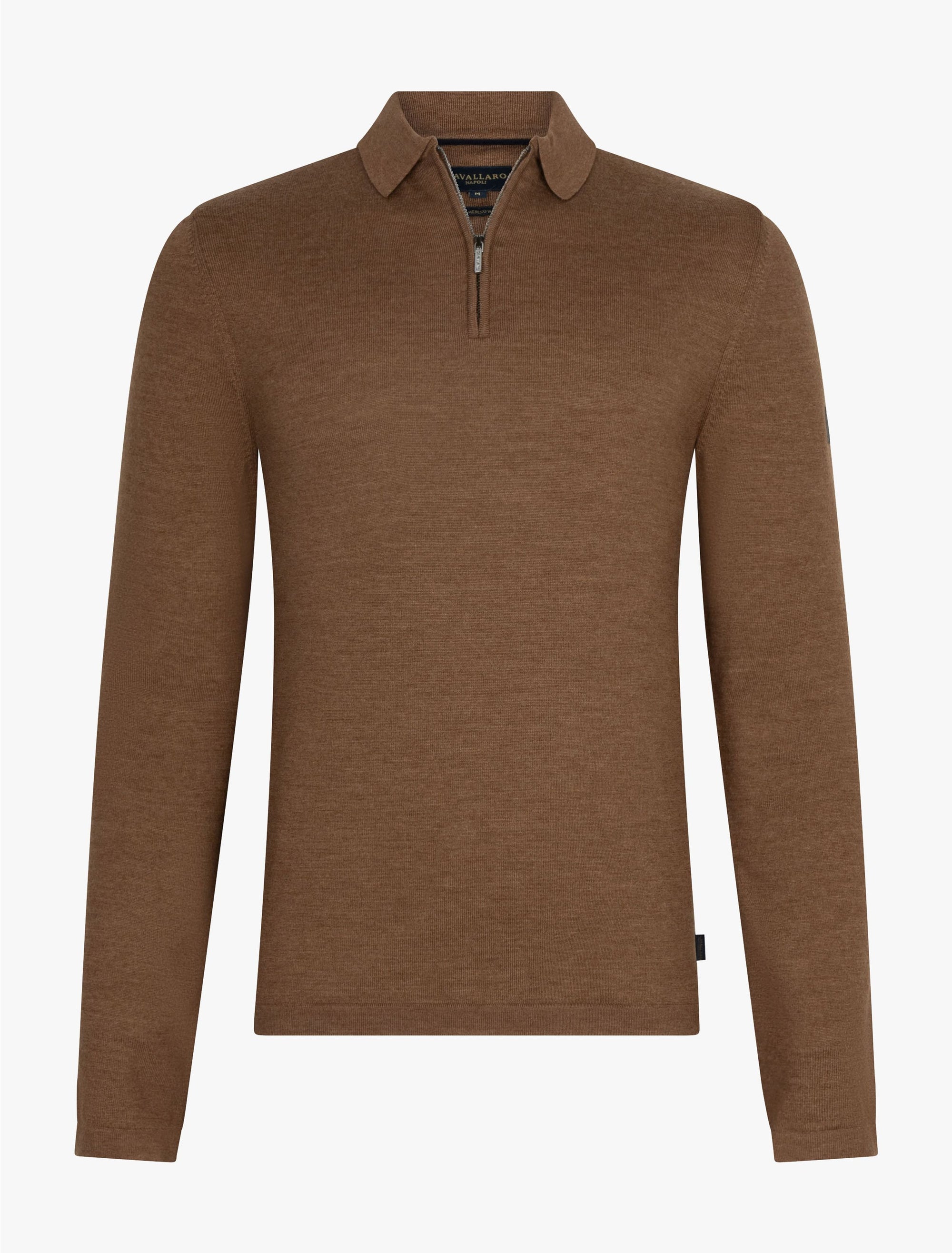 CAVALLARO PULLOVER MERINO ZIP POLO TAUPE